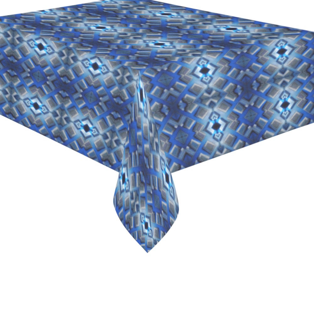 sky blue and dark blue repeating pattern Cotton Linen Tablecloth 60"x 84"