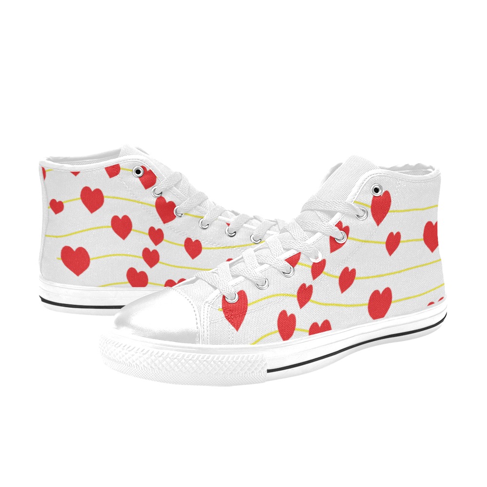 Music is my first Love White High Top Canvas Shoes for Kid (Model 017)
