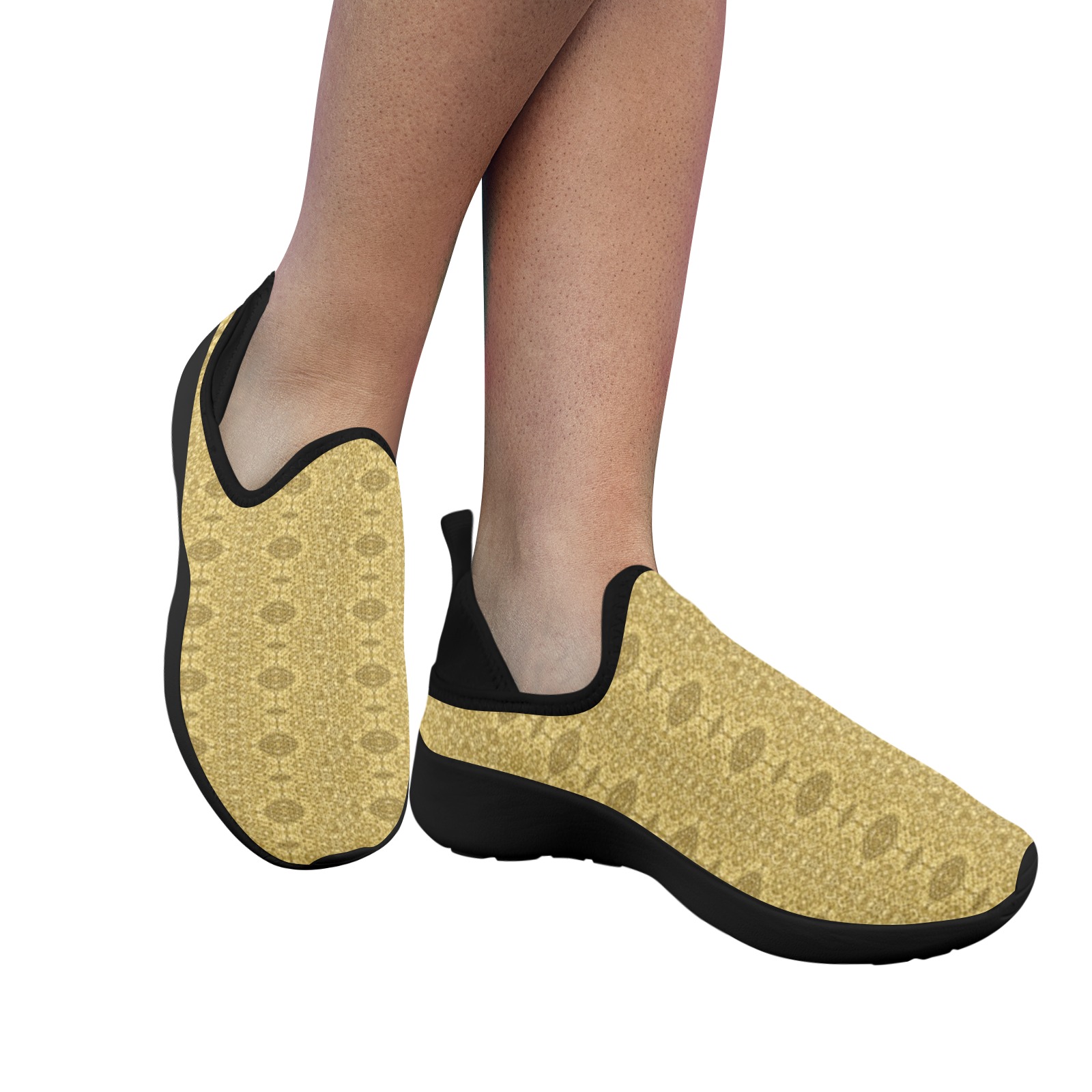 Casual Gold Fly Weave Drop-in Heel Sneakers for Women (Model 02002)