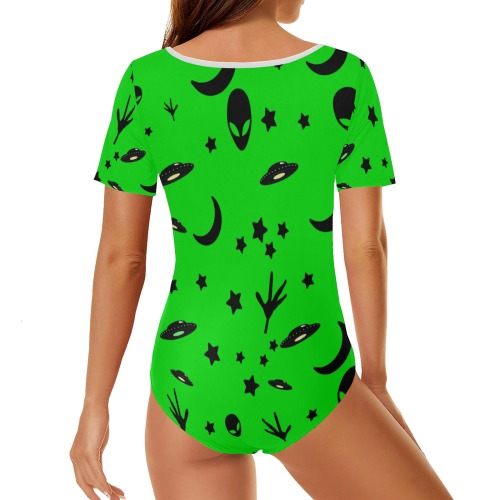 Aliens and Spaceships - Neon Green Women's Short Sleeve Bodysuit