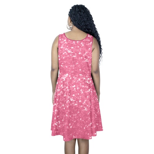 Magenta light pink red faux sparkles glitter Sleeveless Expansion Dress (Model D60)