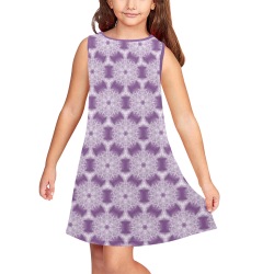 Ô Fractal Snowflake Pattern on Lilac Girls' Sleeveless Dress (Model D58)