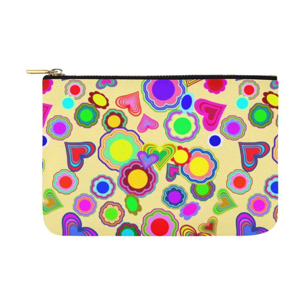 Groovy Hearts and Flowers Yellow Carry-All Pouch 12.5''x8.5''