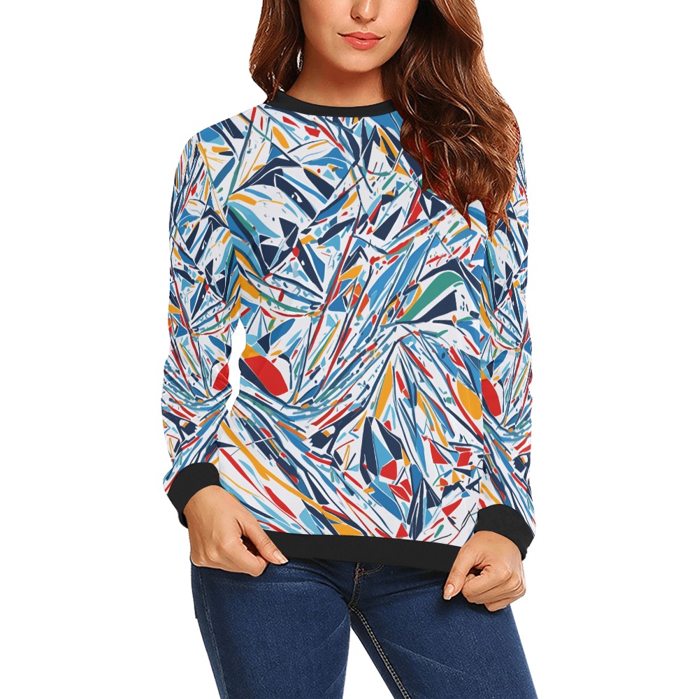 Charming winter skiing sport color abstract art. All Over Print Crewneck Sweatshirt for Women (Model H18)