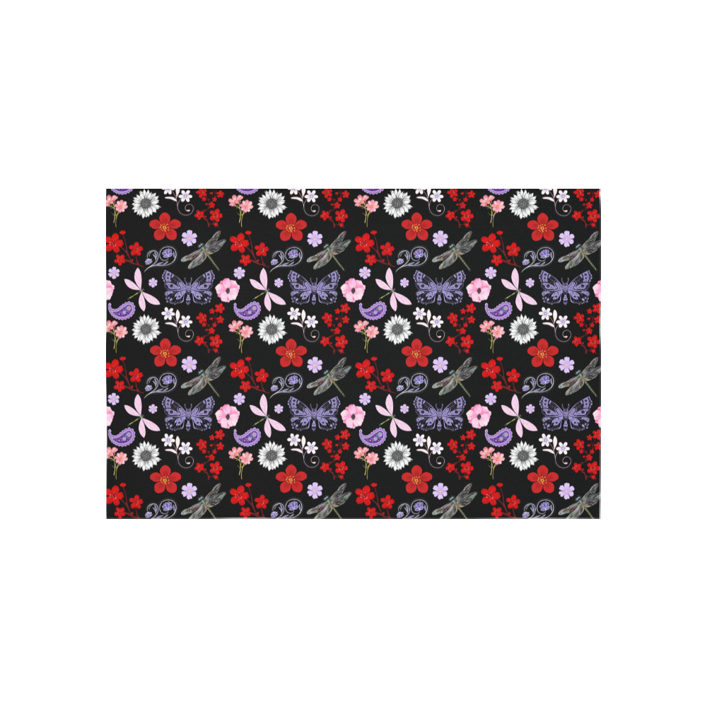 Black, Red, Pink, Purple, Dragonflies, Butterfly and Flowers Design Polyester Peach Skin Wall Tapestry 60"x 40"