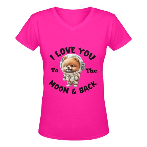 Pomeranian Love You To The Moon & Back (HP) Women's Deep V-neck T-shirt (Model T19)