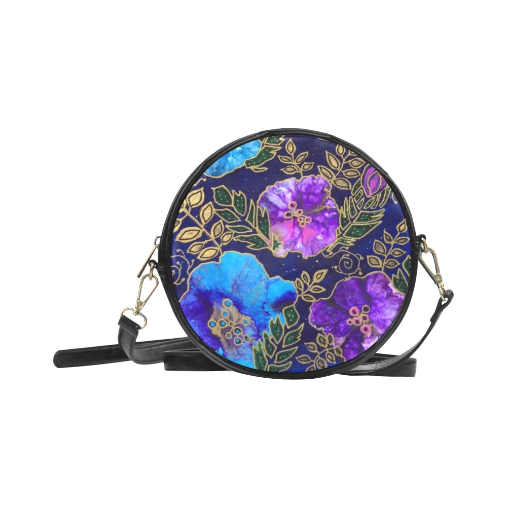 Dark Blue Floral Round Sling Bag (Model 1647)