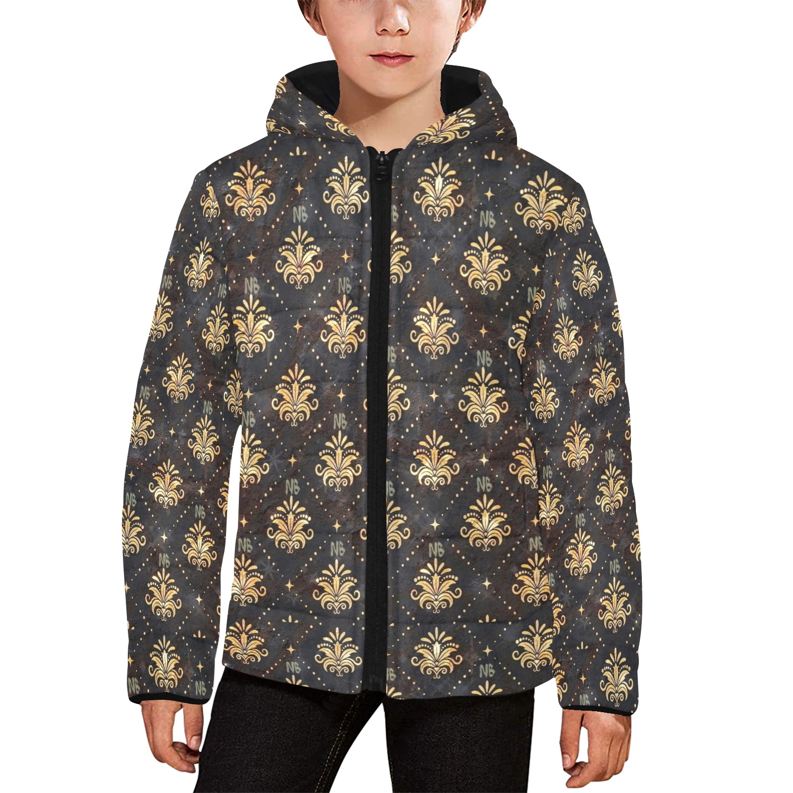 Royal Pattern by Nico Bielow Kids' Padded Hooded Jacket (Model H45)