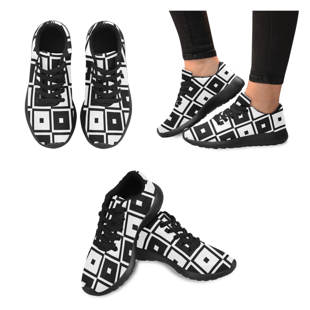 Black and White Tapestry Collection Kid's Running Shoes (Model 020)