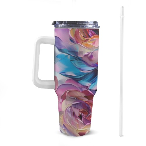 Floral Style 5 Tumbler 40oz Tumbler with White Handle