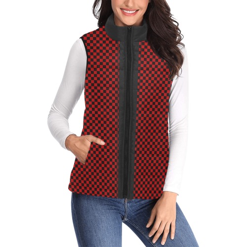 Checkerboard Red Black Stripe Racing Women's Padded Vest Jacket (Model H44)