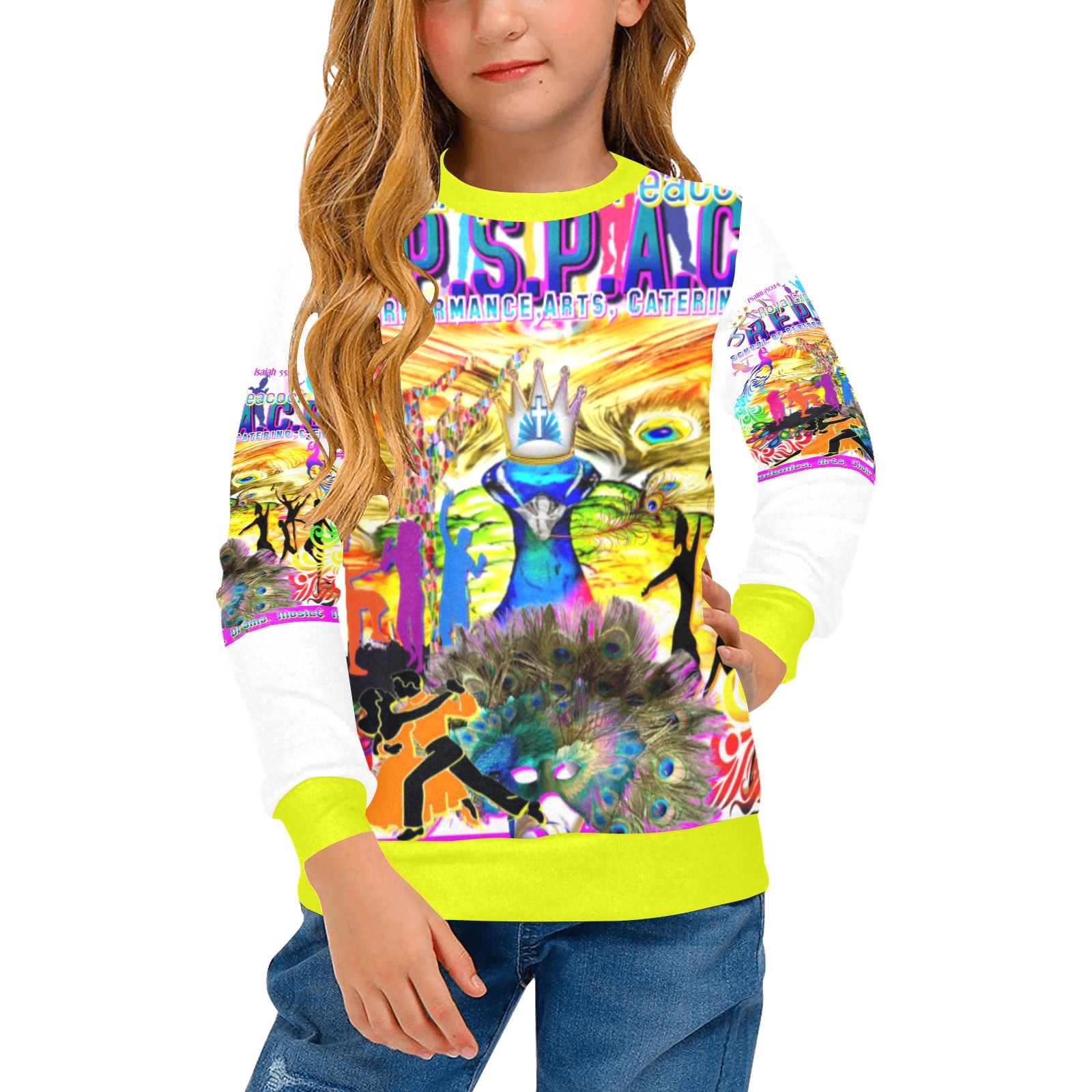 JNV REPSPACE COLORFUL Lime Kid's long sleeve shirt(8) Girls' All Over Print Crew Neck Sweater (Model H49)