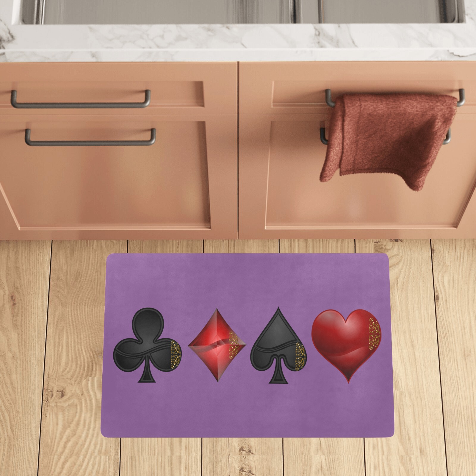 Black Red Playing Card Shapes / Purple Kitchen Mat 28"x17"