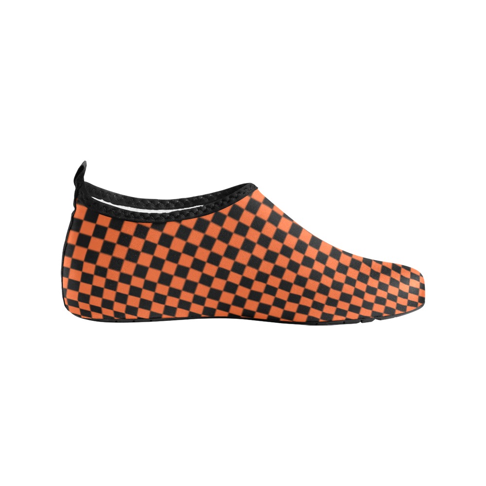 Checkerboard Black And Orange Men's Slip-On Water Shoes (Model 056)