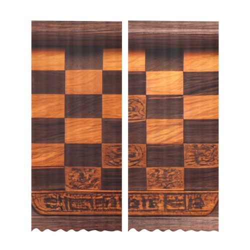 chess board 2 Gauze Curtain 28"x95" (Two-Piece)