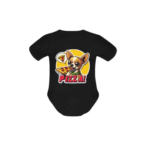 CHIHUAHUA EATING PIZZA 11 Baby Powder Organic Short Sleeve One Piece (Model T28)