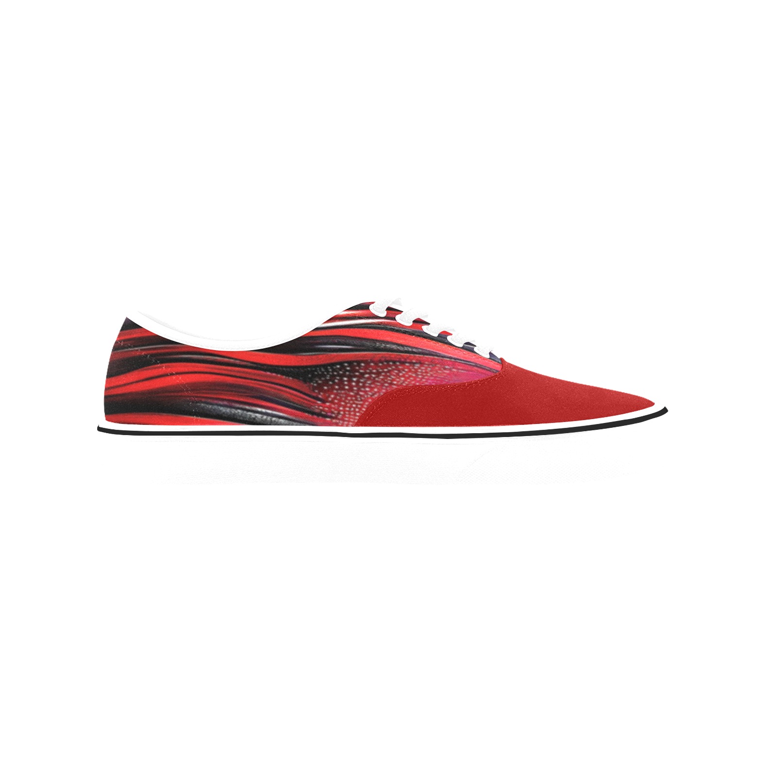 red and black curved pattern Classic Women's Canvas Low Top Shoes (Model E001-4)
