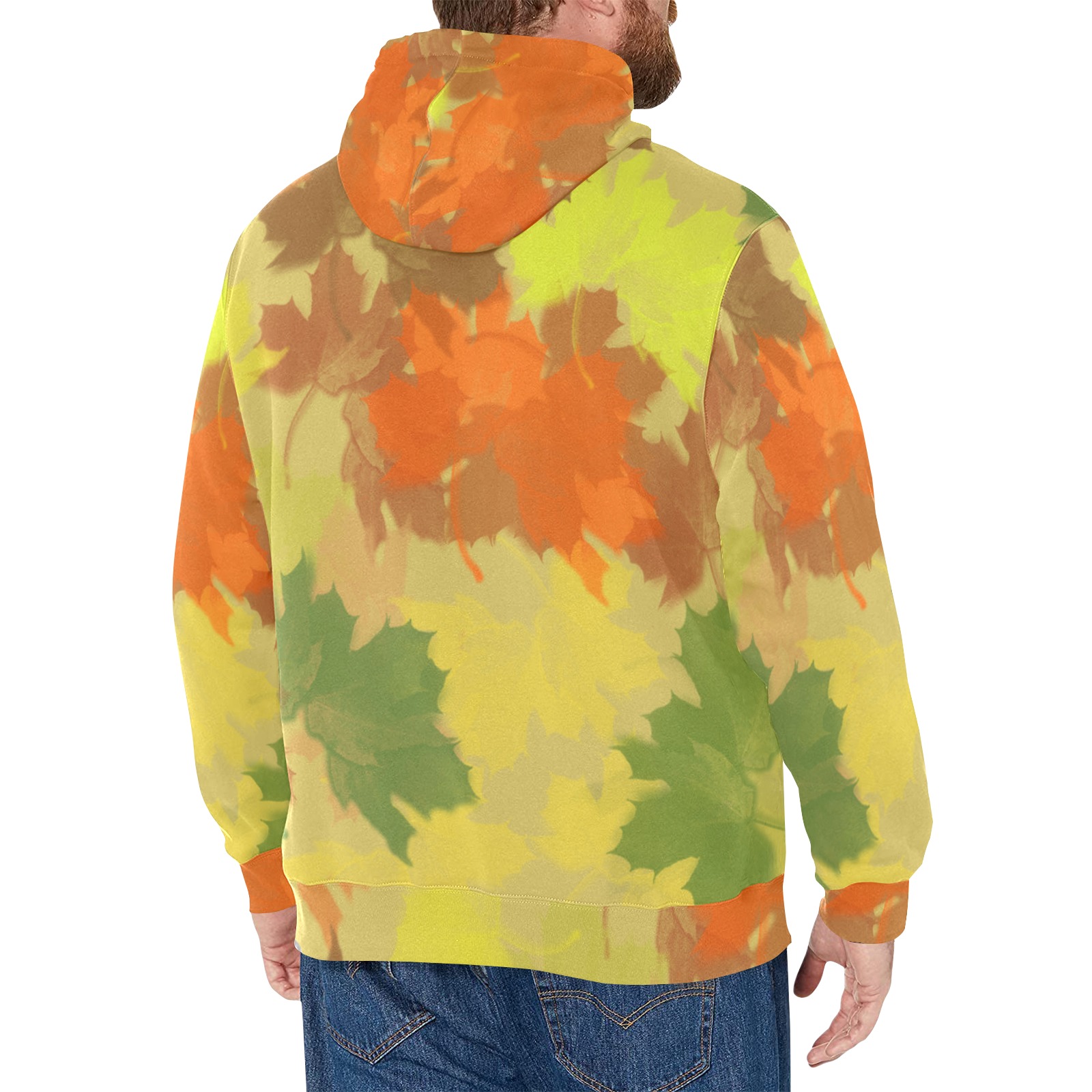 Autumn Leaves / Fall Leaves Men's Fleece Hoodie w/ White Lining Hood (Model H55)
