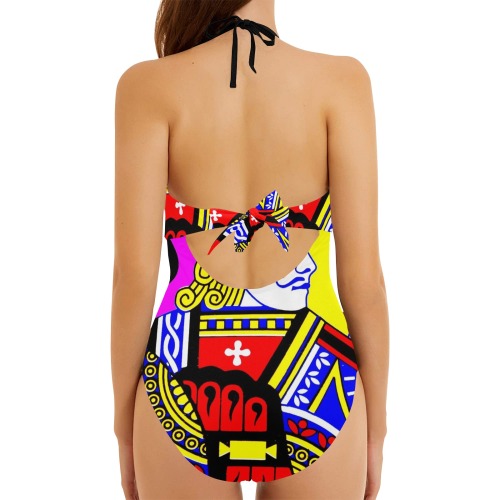 JACK OF SPADES (POPART COLOURS) Backless Hollow Out Bow Tie Swimsuit (Model S17)