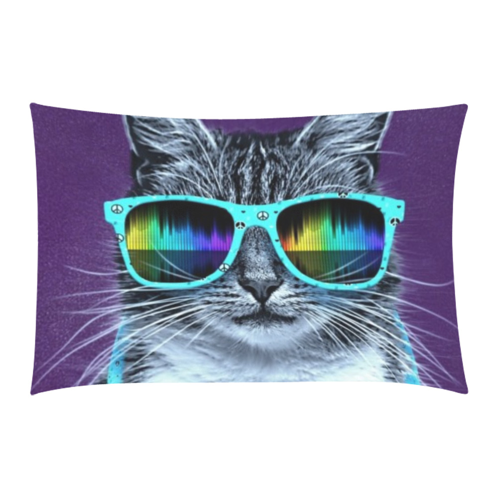 Stylish Cute Cool Cat with glasses and headphones 3-Piece Bedding Set