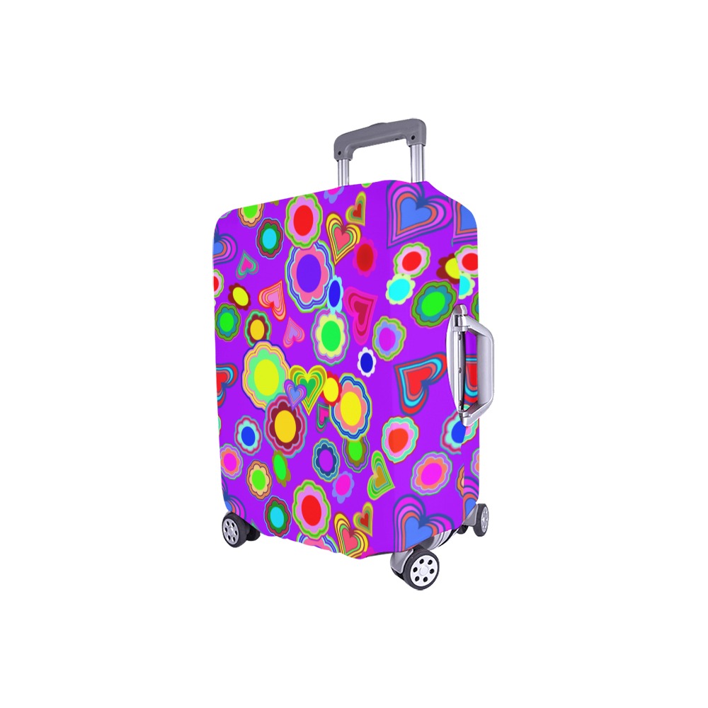 Groovy Hearts and Flowers Purple Luggage Cover/Small 18"-21"