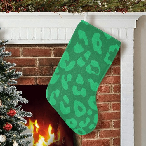 Leopard Print Pale Greens Christmas Stocking (Without Folded Top)