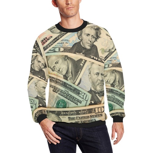 US PAPER CURRENCY Men's Oversized Fleece Crew Sweatshirt (Model H18)
