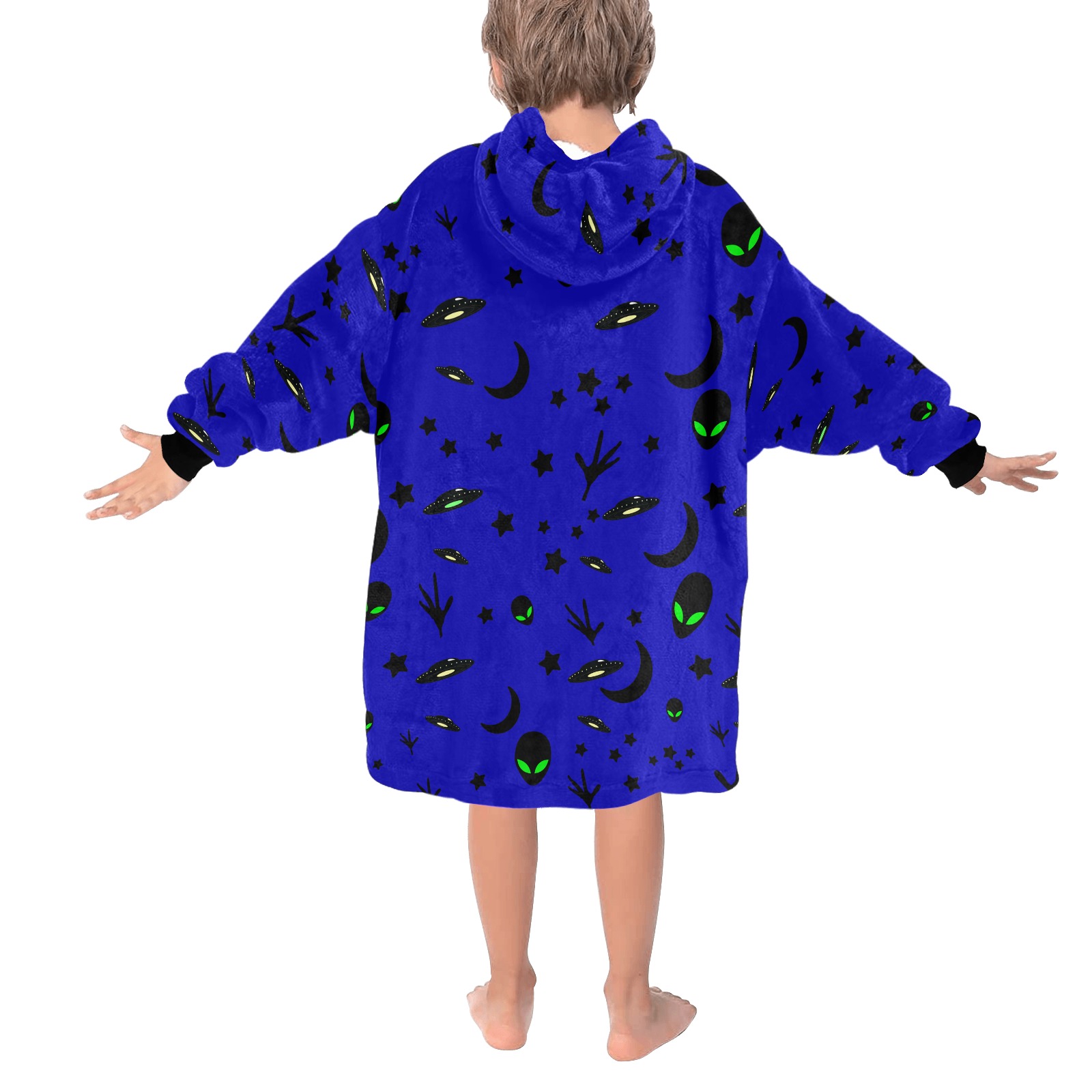 Aliens and Spaceships - Blue Blanket Hoodie for Kids