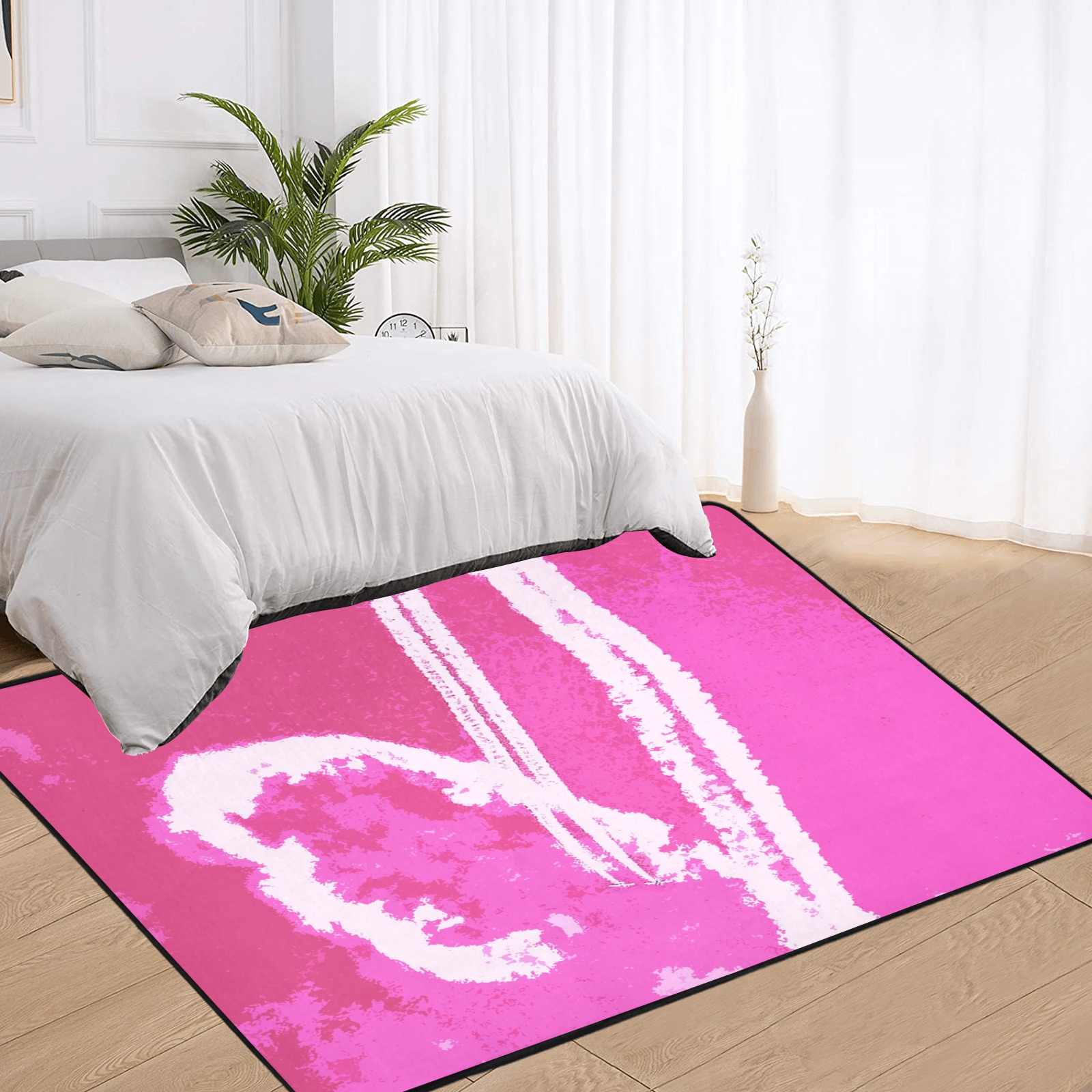 Airplane Heart Pink Area Rug with Black Binding 7'x5'