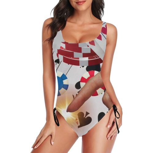 POKER NIGHT TOO Drawstring Side One-Piece Swimsuit (Model S14)