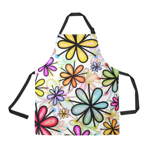 Watercolor Rainbow Doodle Daisy Flower Pattern All Over Print Apron