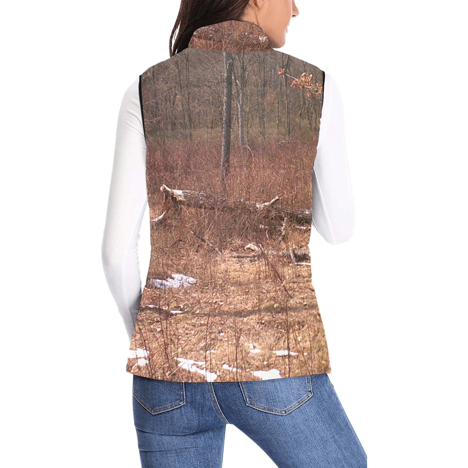Falling tree in the woods Women's Padded Vest Jacket (Model H44)