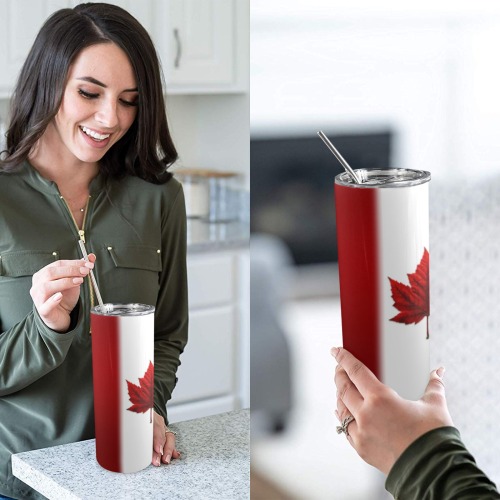 Canada Flag Tumblers 20oz Tall Skinny Tumbler with Lid and Straw