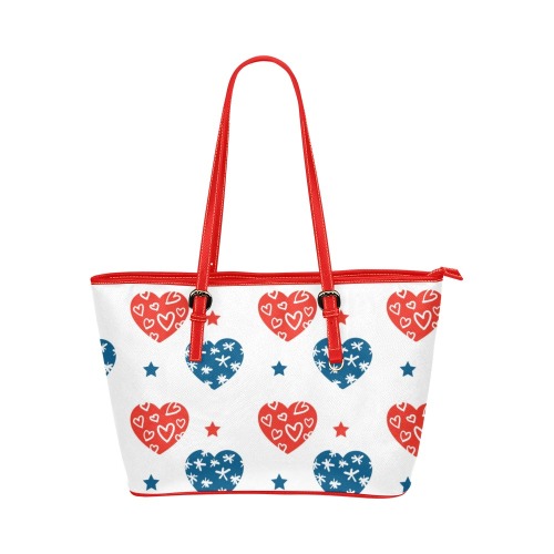 4th of July Stars and Hearts Leather Tote Bag/Large (Model 1651)