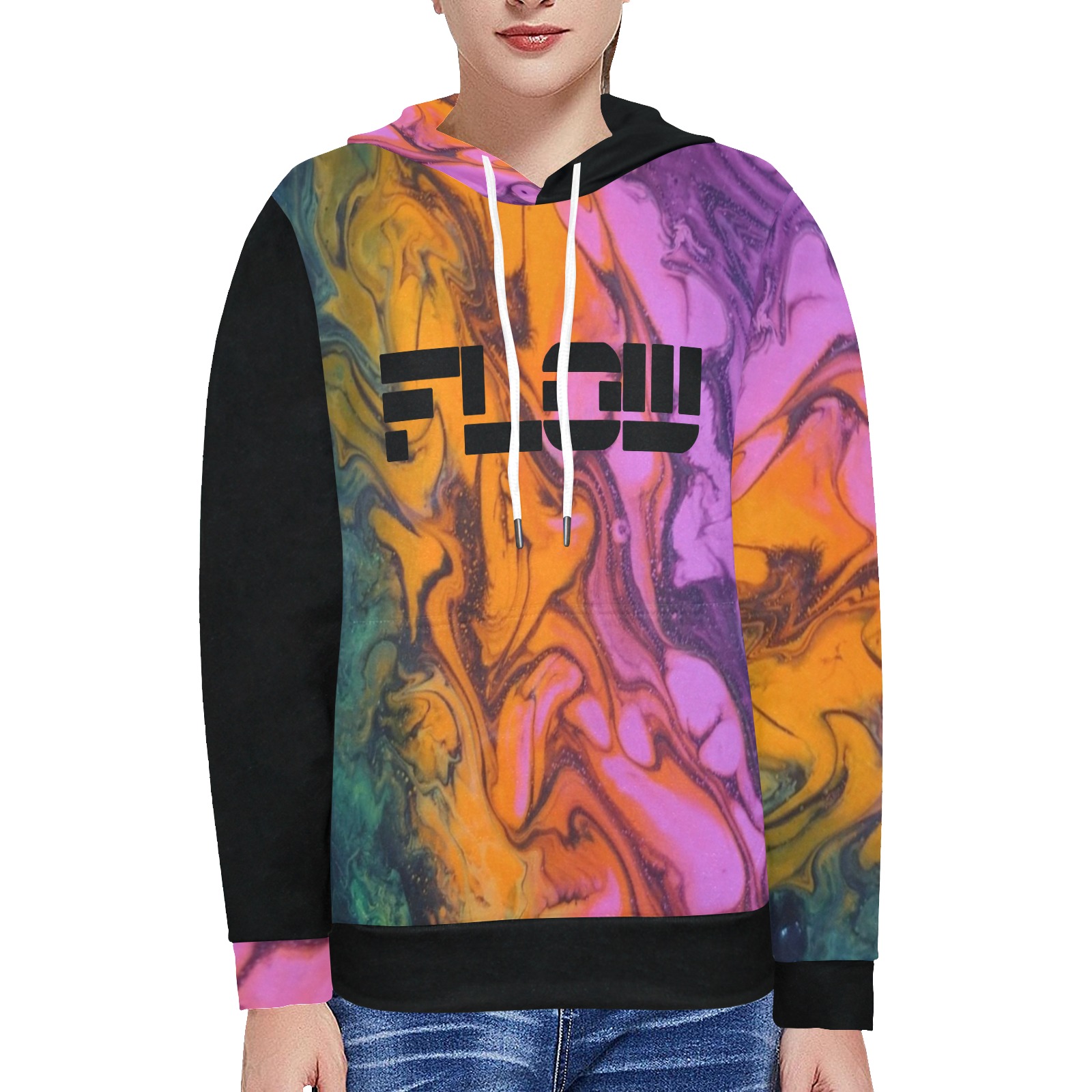 FLOW 1 M Women's Long Sleeve Fleece Hoodie (Model H55)