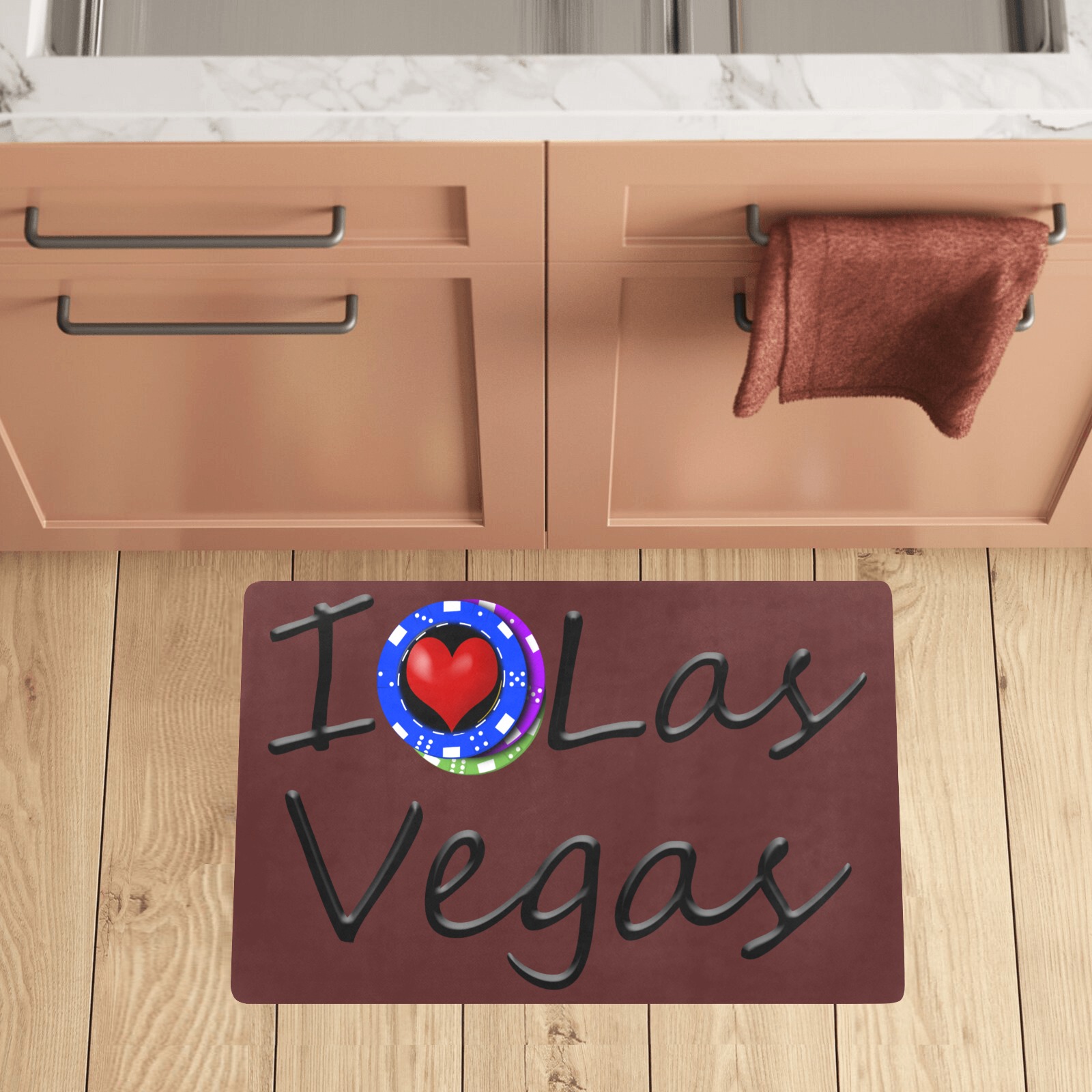I Love Las Vegas / Brown Kitchen Mat 28"x17"
