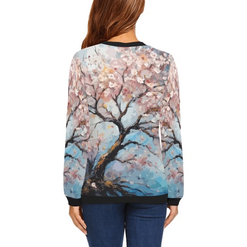 Sakura tree in full bloom. Hanami season art. All Over Print Crewneck Sweatshirt for Women (Model H18)