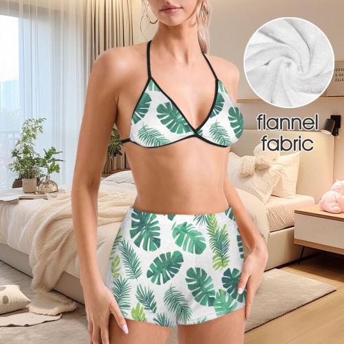 Floral Women's Flannel Bikini Top & Shorts Pajamas