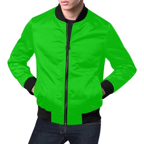 Merry Christmas Green Solid Color All Over Print Bomber Jacket for Men (Model H19)