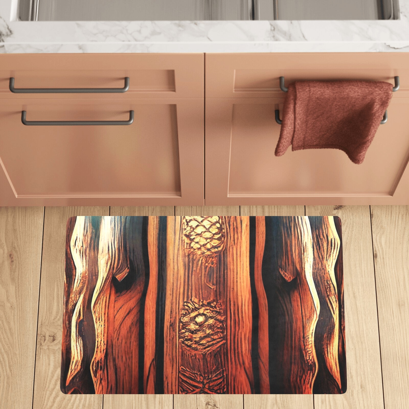 Aztec pattern on wood Kitchen Mat 32"x20"