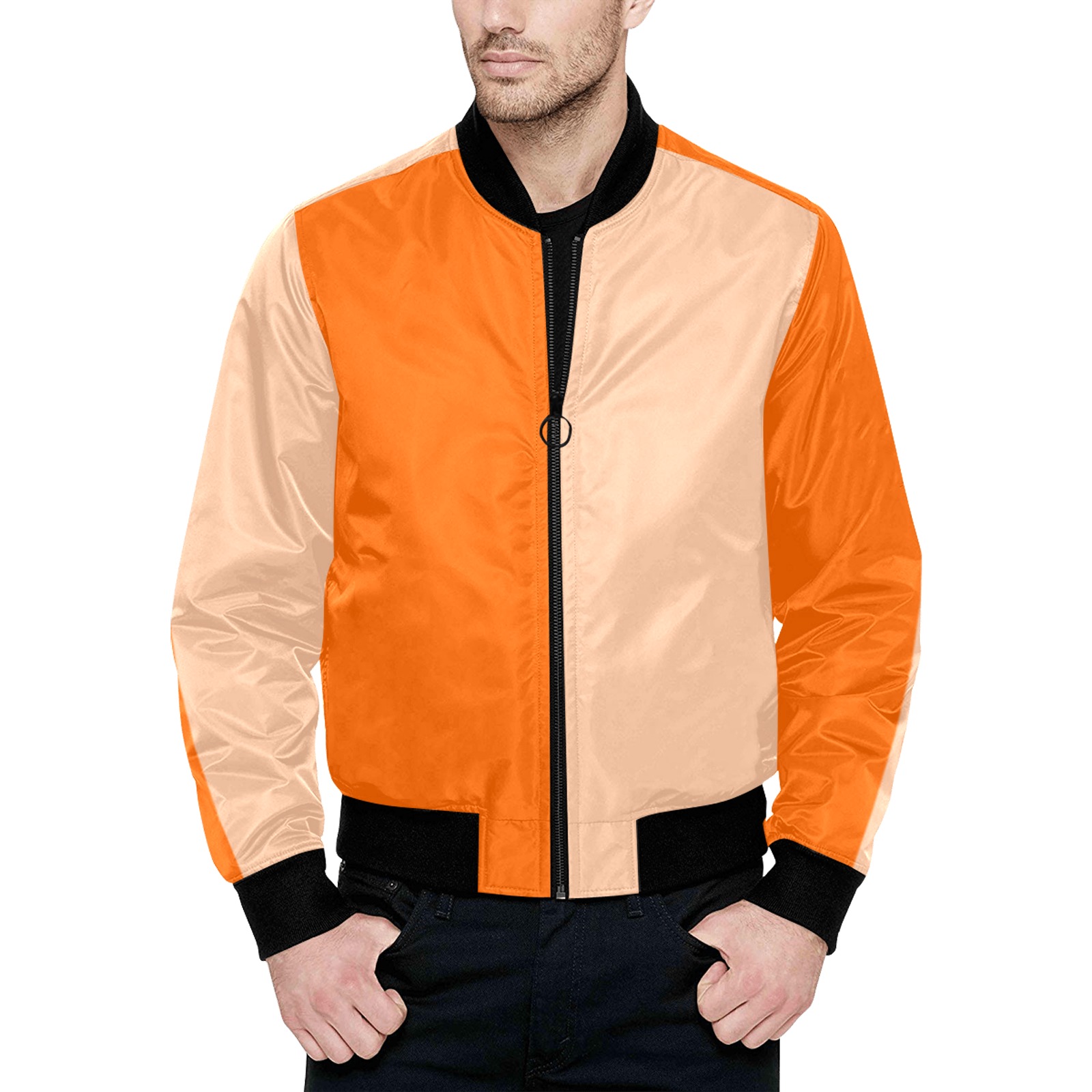 orangehalf2 All Over Print Quilted Bomber Jacket for Men (Model H33)