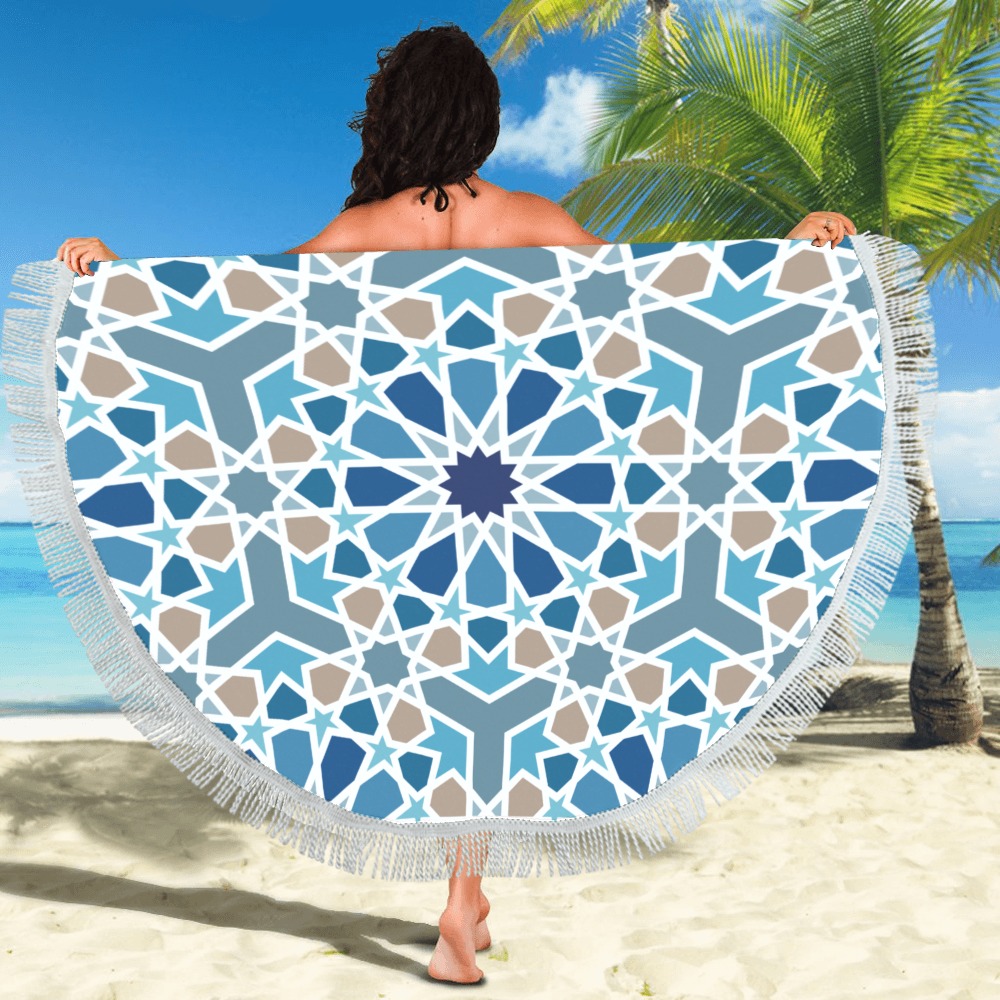 Arabic Geometric Design Pattern Circular Beach Shawl 59"x 59"