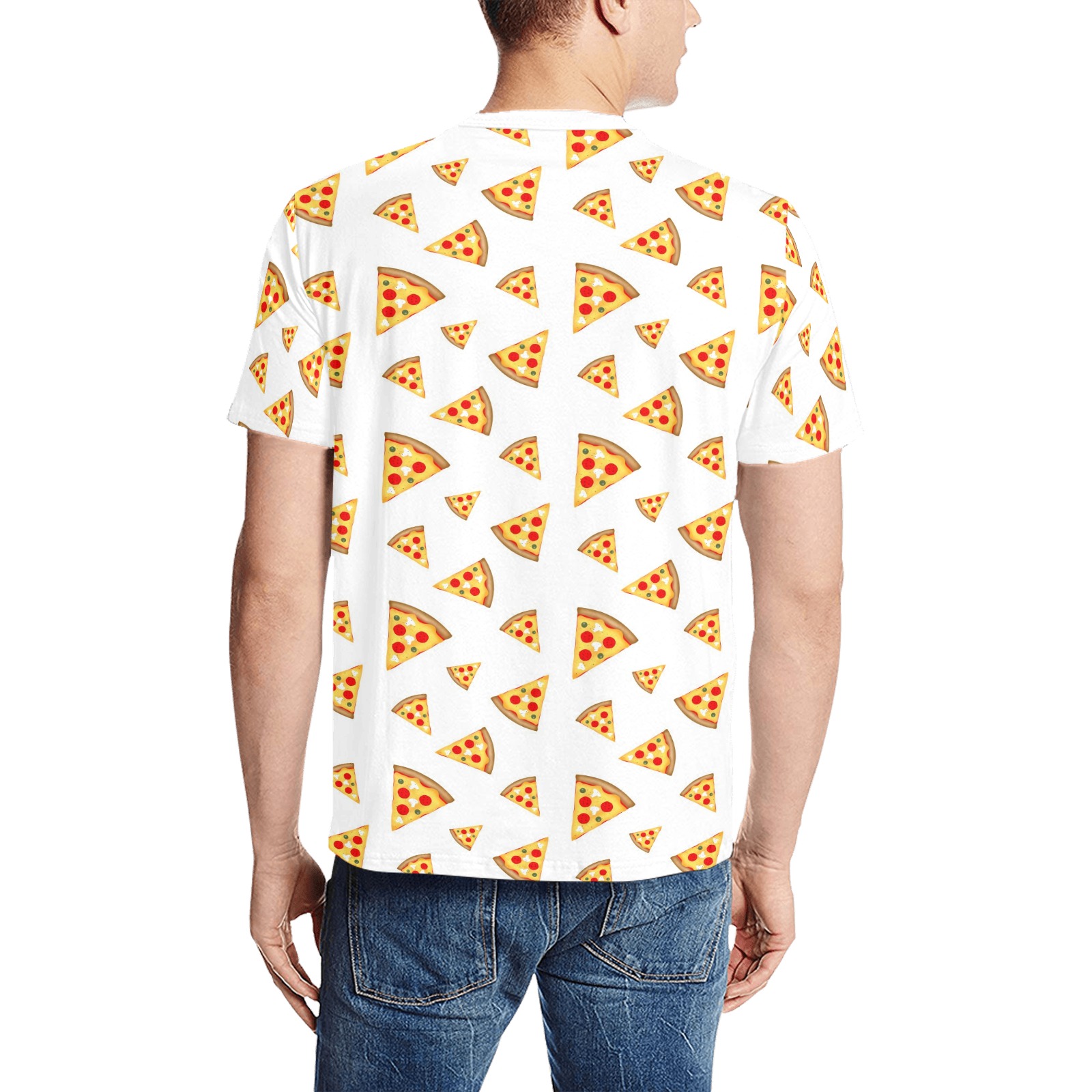 Cool and fun pizza slices pattern on white Men's All Over Print T-Shirt (Solid Color Neck) (Model T63)