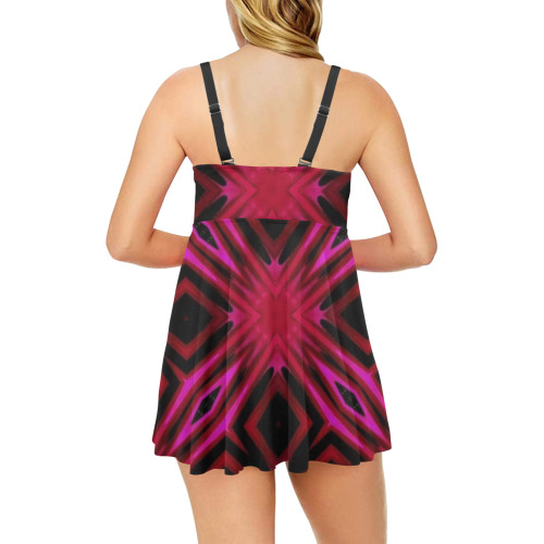 Fractoberry Fractal Pattern 000225 Chest Pleat Swim Dress (Model S31)