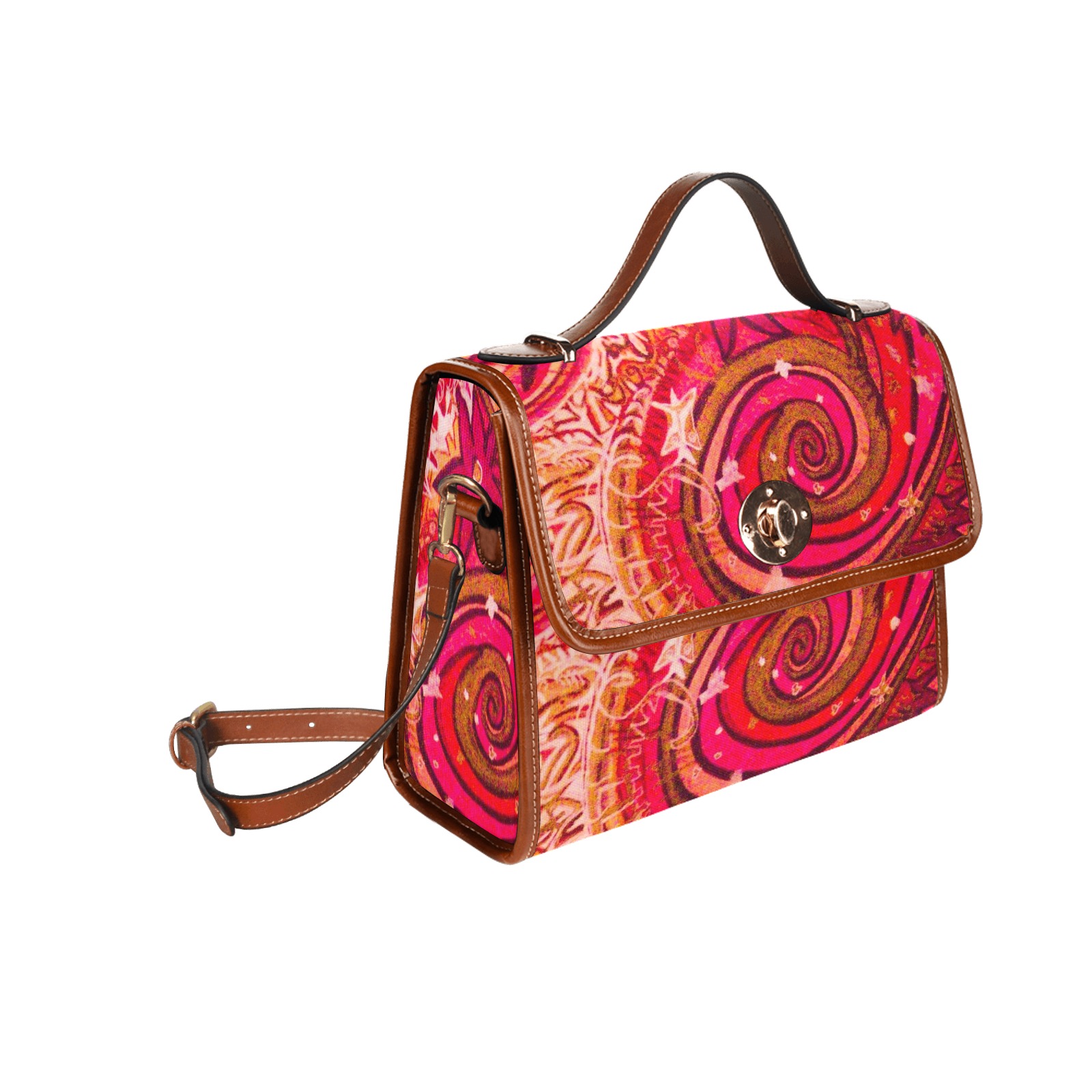 pink and purple spirals Waterproof Canvas Bag-Brown (All Over Print) (Model 1641)
