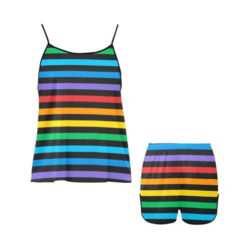 Rainbow Stripes on Black Background - Image courtesy of  Raw Pixel Women's Spaghetti Strap Short Pajama Set
