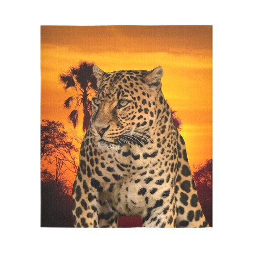 Leopard and Sunset Cotton Linen Wall Tapestry 51"x 60"
