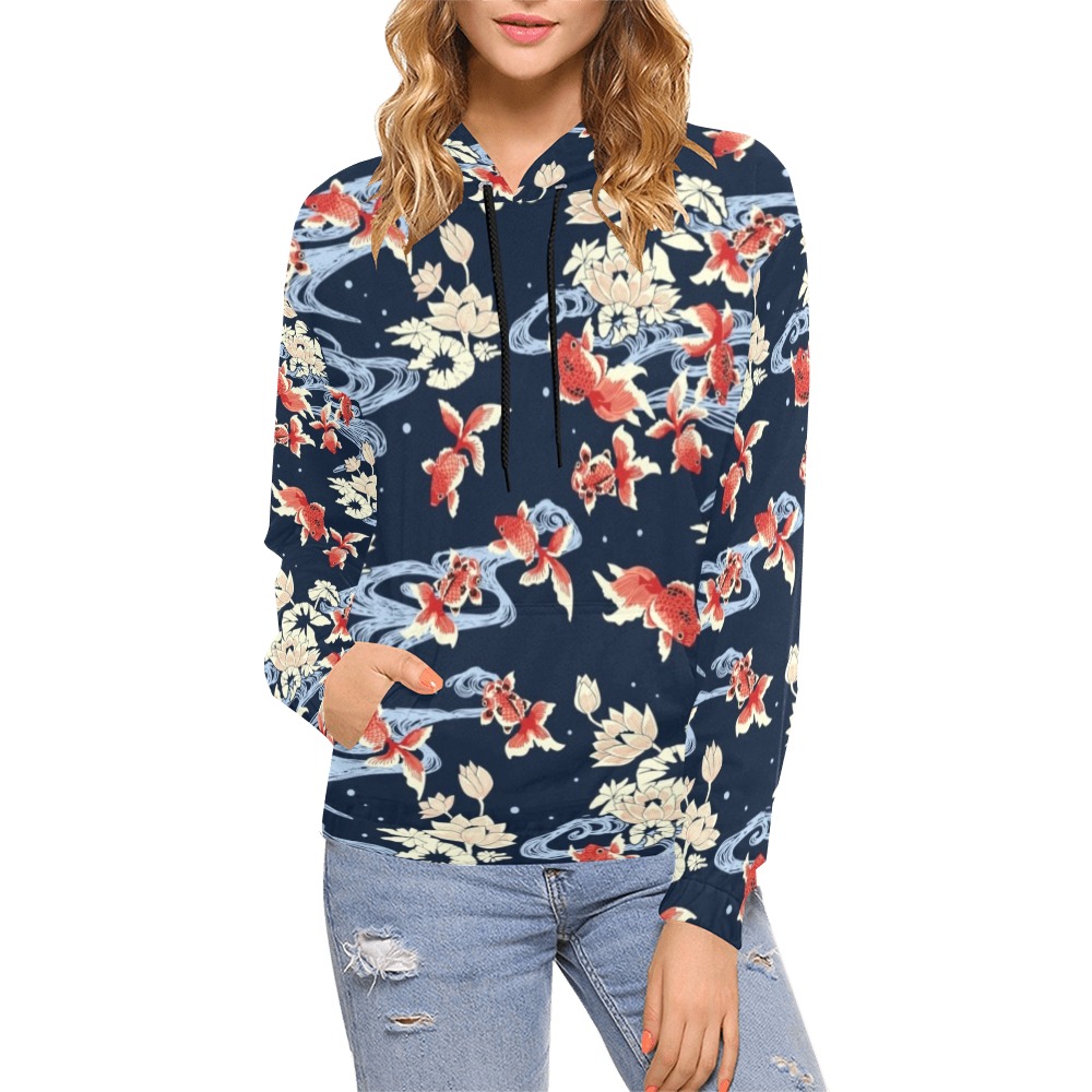 KOI FISH 002 All Over Print Hoodie for Women (USA Size) (Model H13)