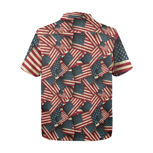 Patriotic USA American Flag Art / Black Men's All Over Print Hawaiian Shirt (Model T58)