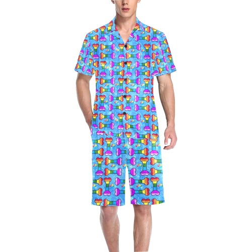 Rainbow Bones by Nico Bielow Men's V-Neck Short Pajama Set